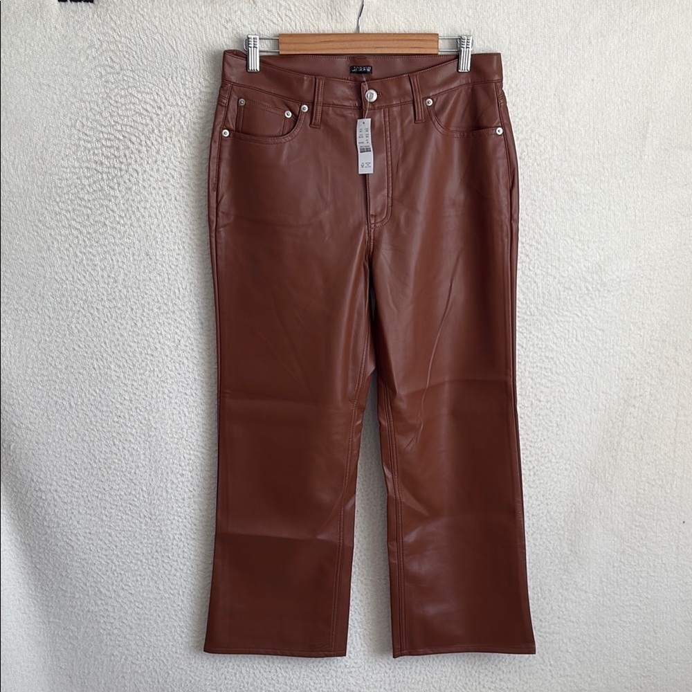 J Crew Faux Leather Slim Wide Leg Pants Womens‎ Size 29 Brown - Picture 2 of 10